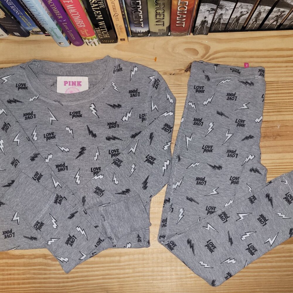 Vintage Victoria's Secret Pink Lightning Bolt Thermal Pajama Set Size Small